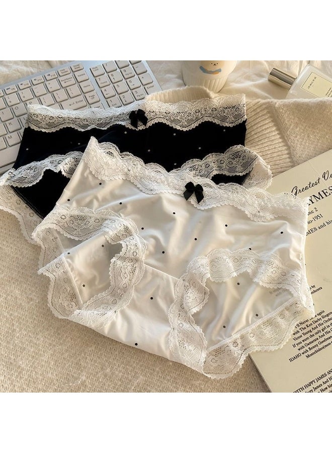 6PCS/SET French silk panties for women polka dot bow girl student thong - Image 2